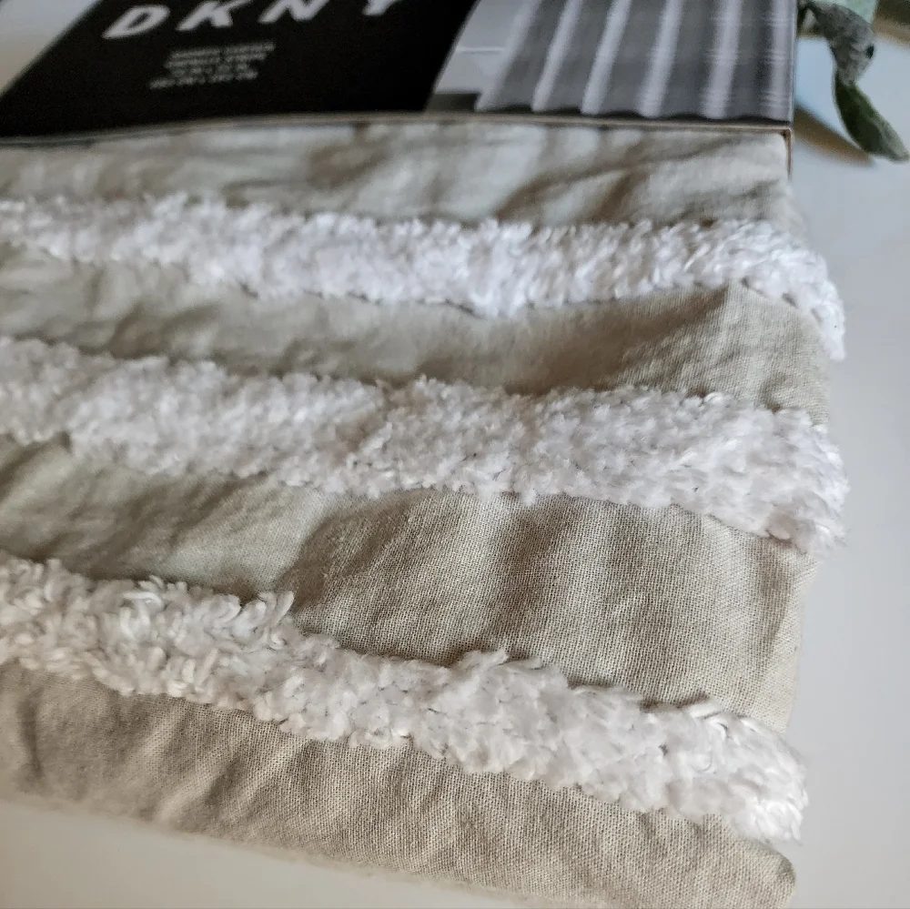Dkny Shower Curtain Gray White Chenille Stripe NWT